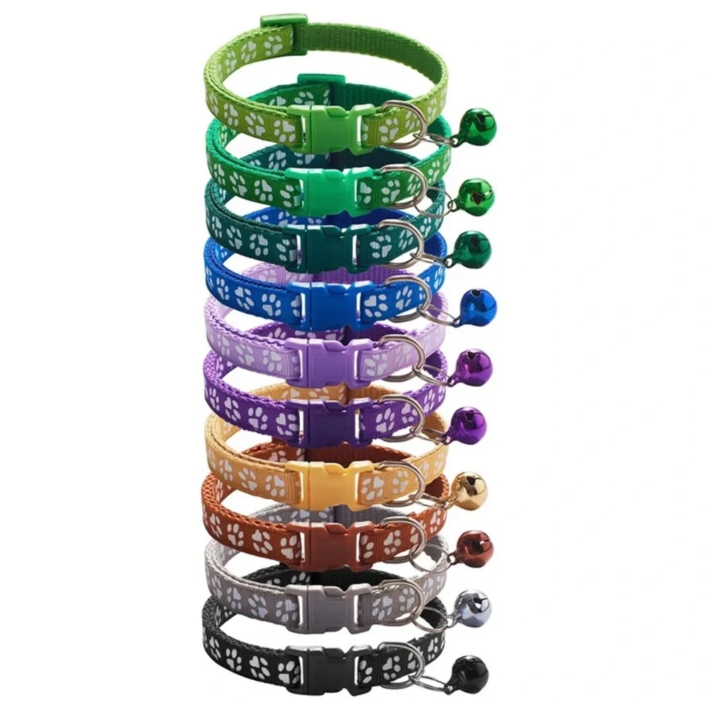 Cat Dog Collar with Bell Adjustable Buckle Basic Collar Durable Nylon Collars